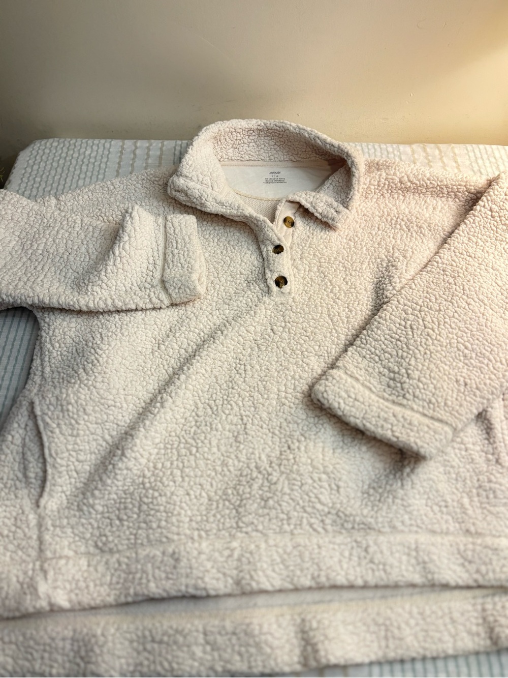aerie Cream Sherpa Button-Front Pullover